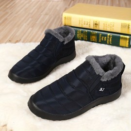 Men's Snow Boots, Warm Fleece Cozy Non-slip Ankle Boots Plush Comfy Outdoor Hiking Shoes Lined Trekking Shoes, Winter