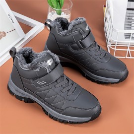 Men's Casual Snow Boots, Anti-skid Windproof High-top Lace-up Boots With Fuzzy Lining For Outdoor Walking Running Hiking, Autumn And Winter