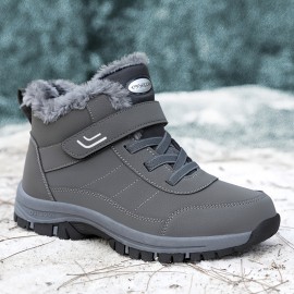 Men's Snow Boots Thermal Winter Shoes Lace-up Boots With Hook And Loop Fastener, Casual Hiking Walking Shoes