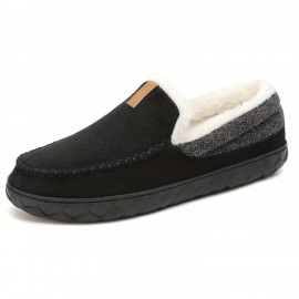 Men's Solid Warm Cozy Slides, Comfortable Fuzzy Soft Slippers, Plush Comfy Non-slip Home Shoes For Indoor Outdoor Bedroom, Winter