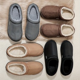 Plus Size Men's Warm Cozy Slides, Comfortable Fuzzy Soft Slippers, Plush Comfy Non-slip Home Shoes For Indoor Outdoor Bedroom, Winter