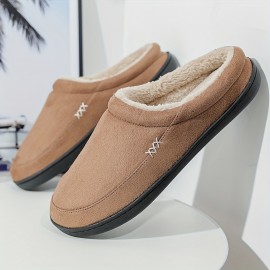 Plus Size Men's Warm Cozy Slides, Comfortable Fuzzy Soft Slippers, Plush Comfy Non-slip Home Shoes For Indoor Outdoor Bedroom, Winter