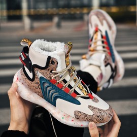 Men's New Snow Boots, Warm Fleece Cozy Non-slip Ankle Boots Plush Comfy Outdoor Shoes Walking Sneakers, Winter