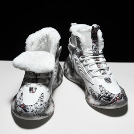 Men's New Snow Boots, Warm Fleece Cozy Non-slip Ankle Boots Plush Comfy Outdoor Shoes Walking Sneakers, Winter