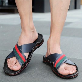 Men's Casual Open Back Slip On Cross Strap Sandals, Outdoor Anti-skid Open Toe Summer Slippers