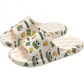 Men's Graphic Slides, Casual Non Slip Slippers, Open Toe EVA Shoes For Indoor Outdoor Beach Shower, Spring And Summer, With Plus Sizes Available