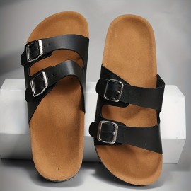 Men's Buckle Slide Sandals, Casual Non Slip Shoes, Open Toe Shoes For Outdoor Beach, Spring And Summer
