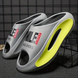 Men's Trendy Platform Slides, Comfortable Non Slip Cloud Slippers For Indoor Outdoor Bathroom Beach