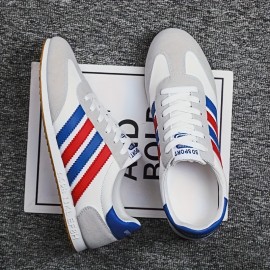 Men's Striped Vintage Running Shoes, Comfy Non Slip Breathable Lace Up Sneakers For Men's Outdoor Activities