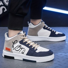 Men's High Top Skate Shoes With Good Grip, Breathable Lace-up Sneakers, Men's Footwear