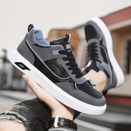Men's PU Leather Skate Shoes With Good Grip, Breathable Lace-up Sneakers