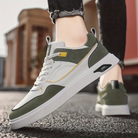 Men's PU Leather Skate Shoes With Good Grip, Breathable Lace-up Sneakers