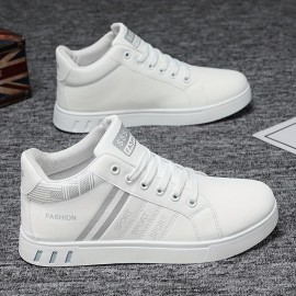 PLUS SIZE Men's Trendy Solid Simple Design Skate Shoes, Comfy Non Slip Lace Up Casual Sneakers For Men's Outdoor Activities