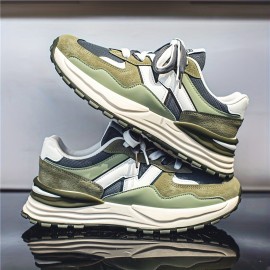 Men's Vintage Chunky Shoes, Comfy Non Slip Casual Soft Sole Lace Up Sneakers For Men's Outdoor Activities