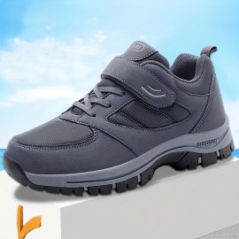 Men's Knit Breathable Casual Shoes With Hook And Loop Fastener, Comfy Soft Sole Sneakers For Outdoor Jogging, Spring And Summer