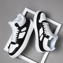 Men's Skate Shoes With Good Grip, PU Leather Lace-up Sneakers, Men's Footwear