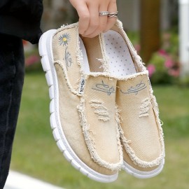 Men's Ripped And Distressed Design Loafer Shoes, Breathable Lightweight Non-slip Slip-On Shoes, Men's Footwear, Spring And Summer