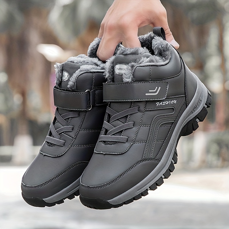 2023 winter pu leather boots men shoes snow boot man plush keep warm sneakers man outdoor ankle snow boots casual shoes details 5