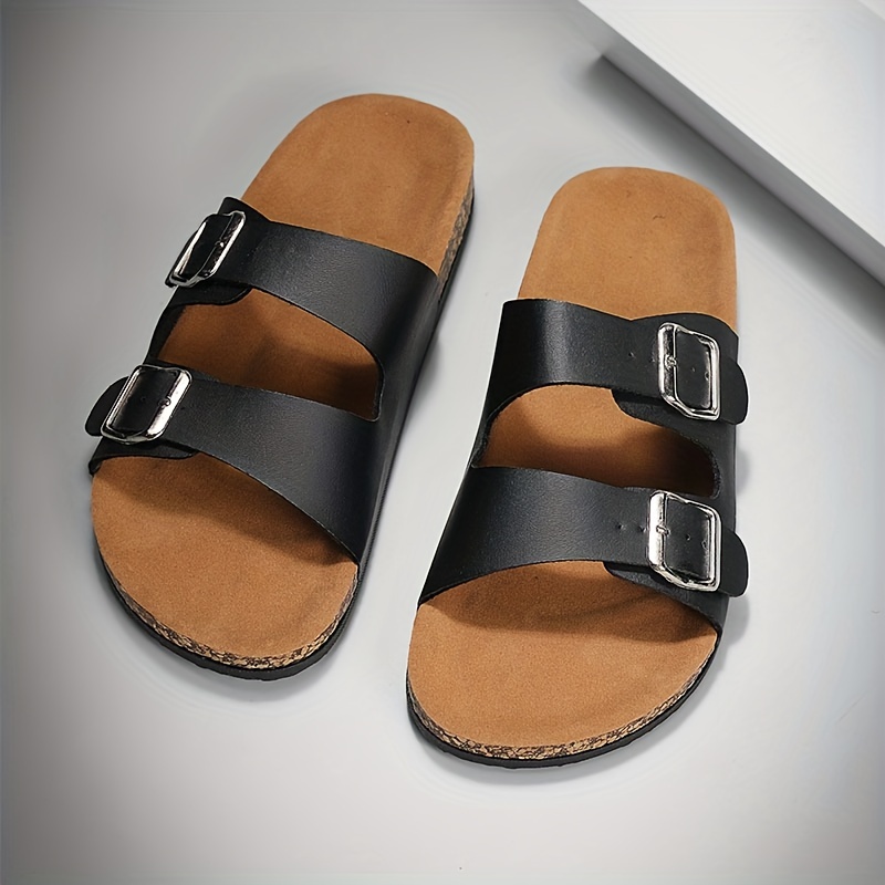 mens buckle slide sandals casual non slip shoes open toe shoes for outdoor beach spring and summer details 6